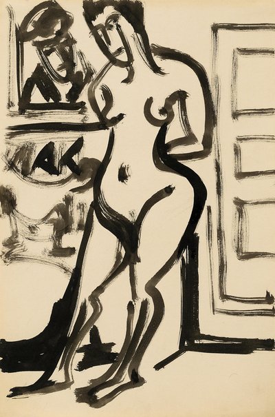 Standing Nude in Front of Picture in Studio by Ernst Ludwig Kirchner